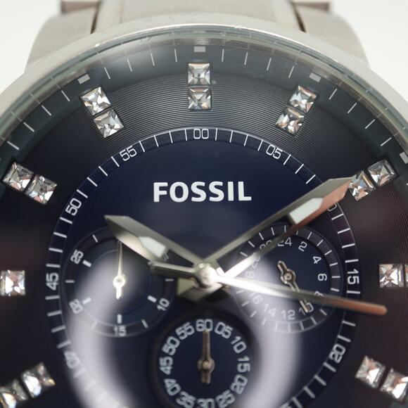 Fossil Mens Oversized Dark Navy Blue Chrono 48mm Watch FS4565 w New Battery - Picture 6 of 11